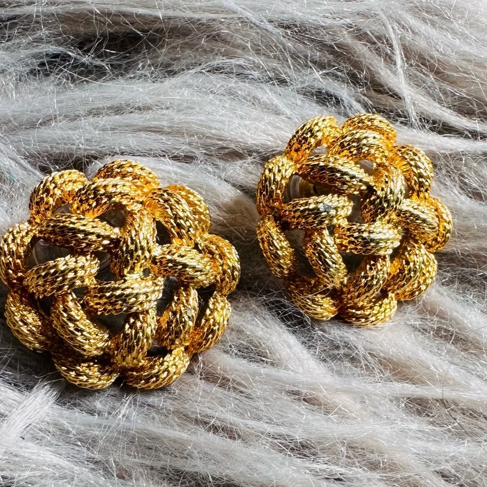 Vintage Monet Golden Weaved Pierced Earrings